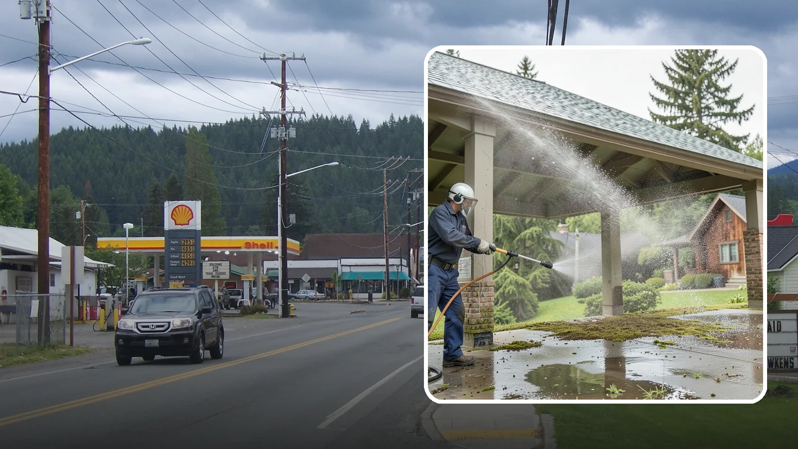 Pavilion Cleaning in Granite Falls, Snohomish County, WA - Clean large pavilion structures and their roofs to remove the algae and debris common on wide, shaded Northwest builds.