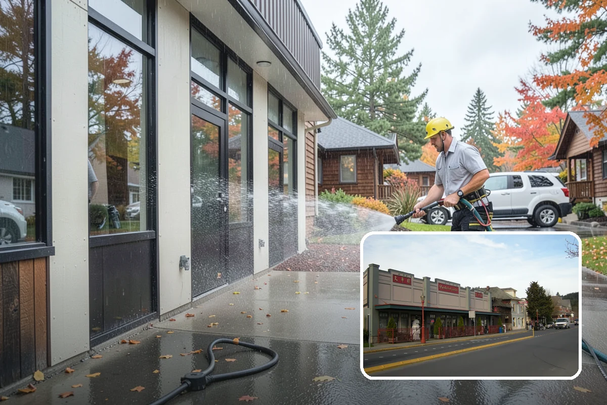 Pavilion Cleaning in Issaquah, King County, WA - Clears algae streaking from broad pavilion roofs