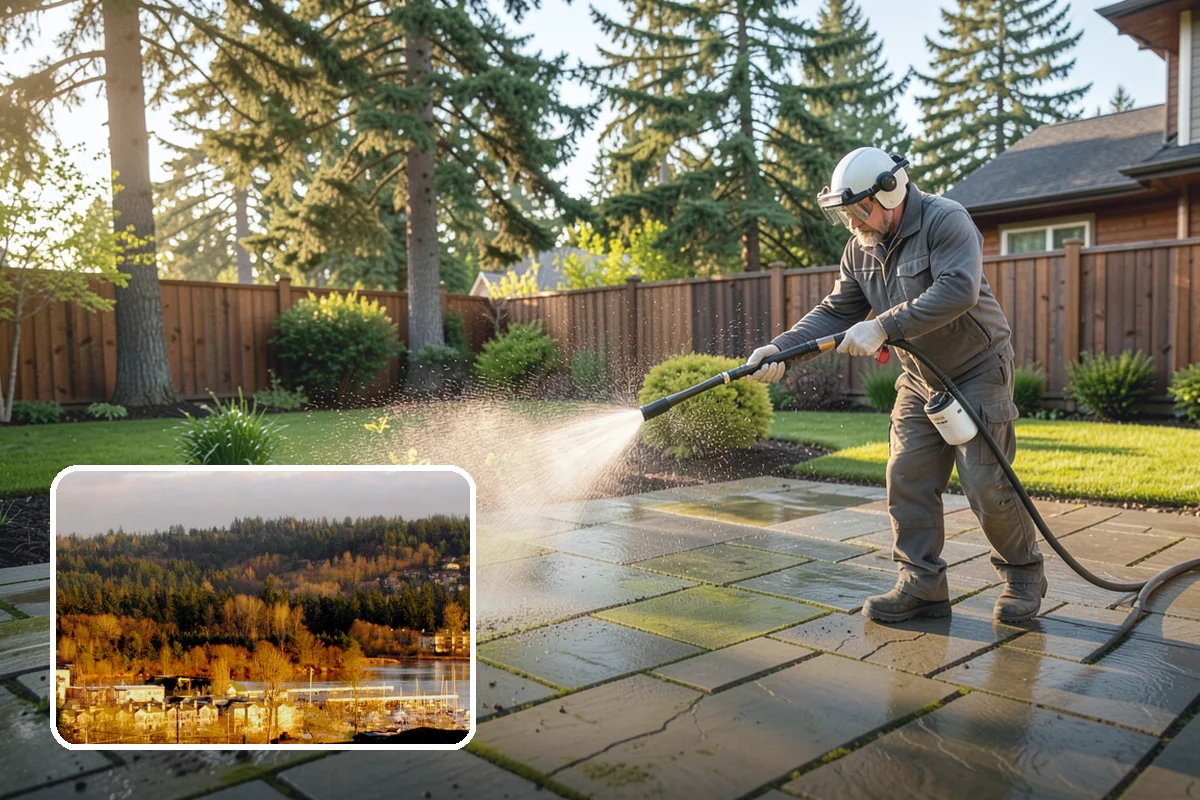 Pavilion Cleaning in Kenmore, King County, WA - Clears algae streaking from broad pavilion roofs