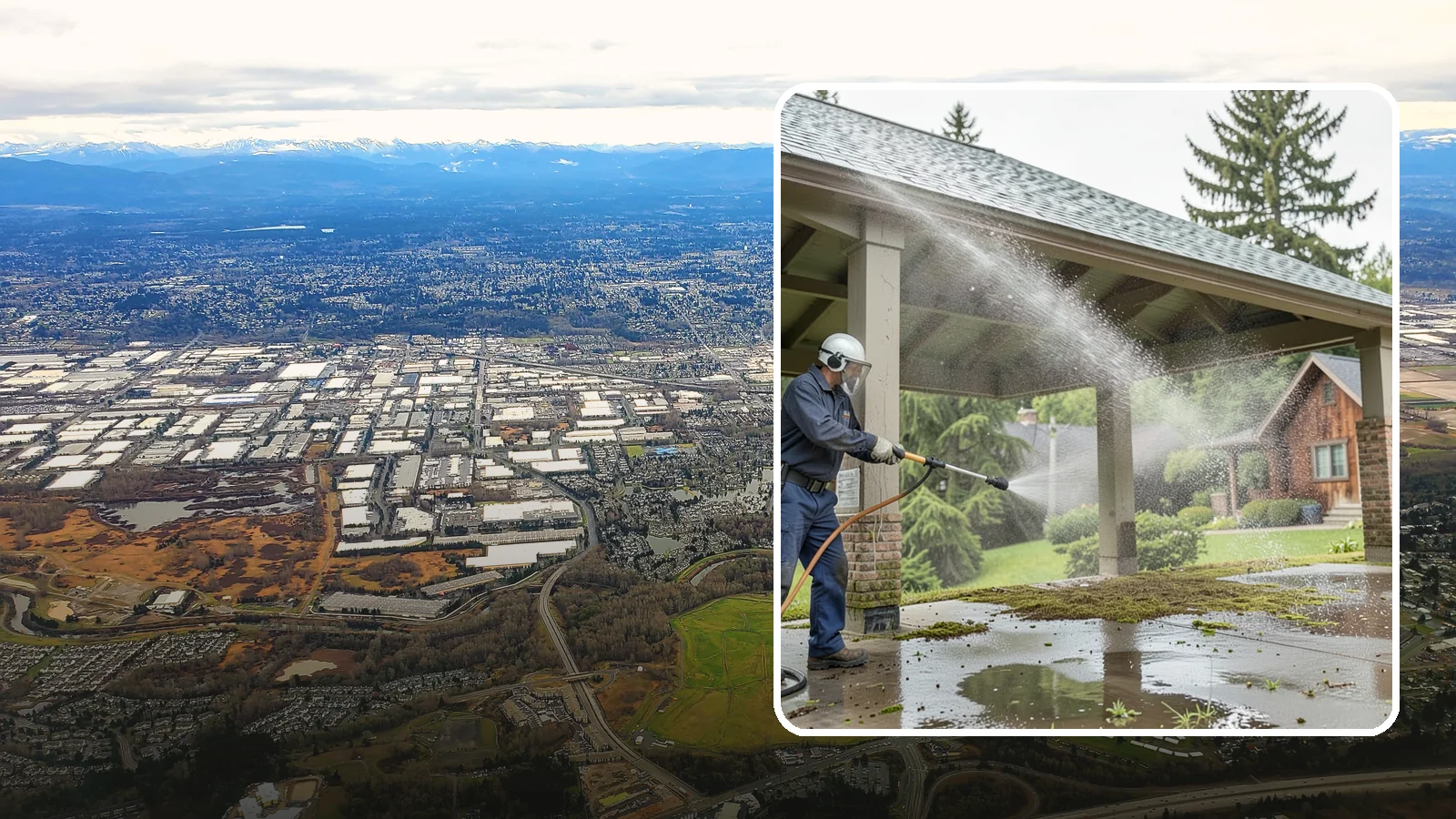 Pavilion Cleaning in Kent, King County, WA - Clean large pavilion structures and their roofs to remove the algae and debris common on wide, shaded Northwest builds.