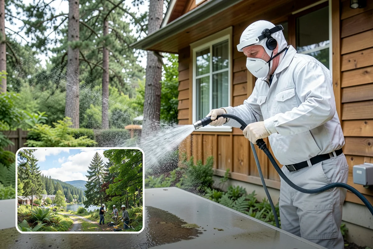 Pavilion Cleaning in Lake Forest Park, King County, WA - Clears algae streaking from broad pavilion roofs