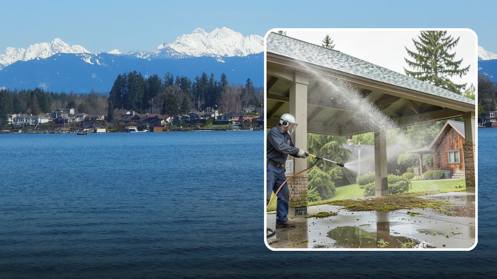 Pavilion Cleaning in Lake Stevens, Snohomish County, WA - Clean large pavilion structures and their roofs to remove the algae and debris common on wide, shaded Northwest builds.