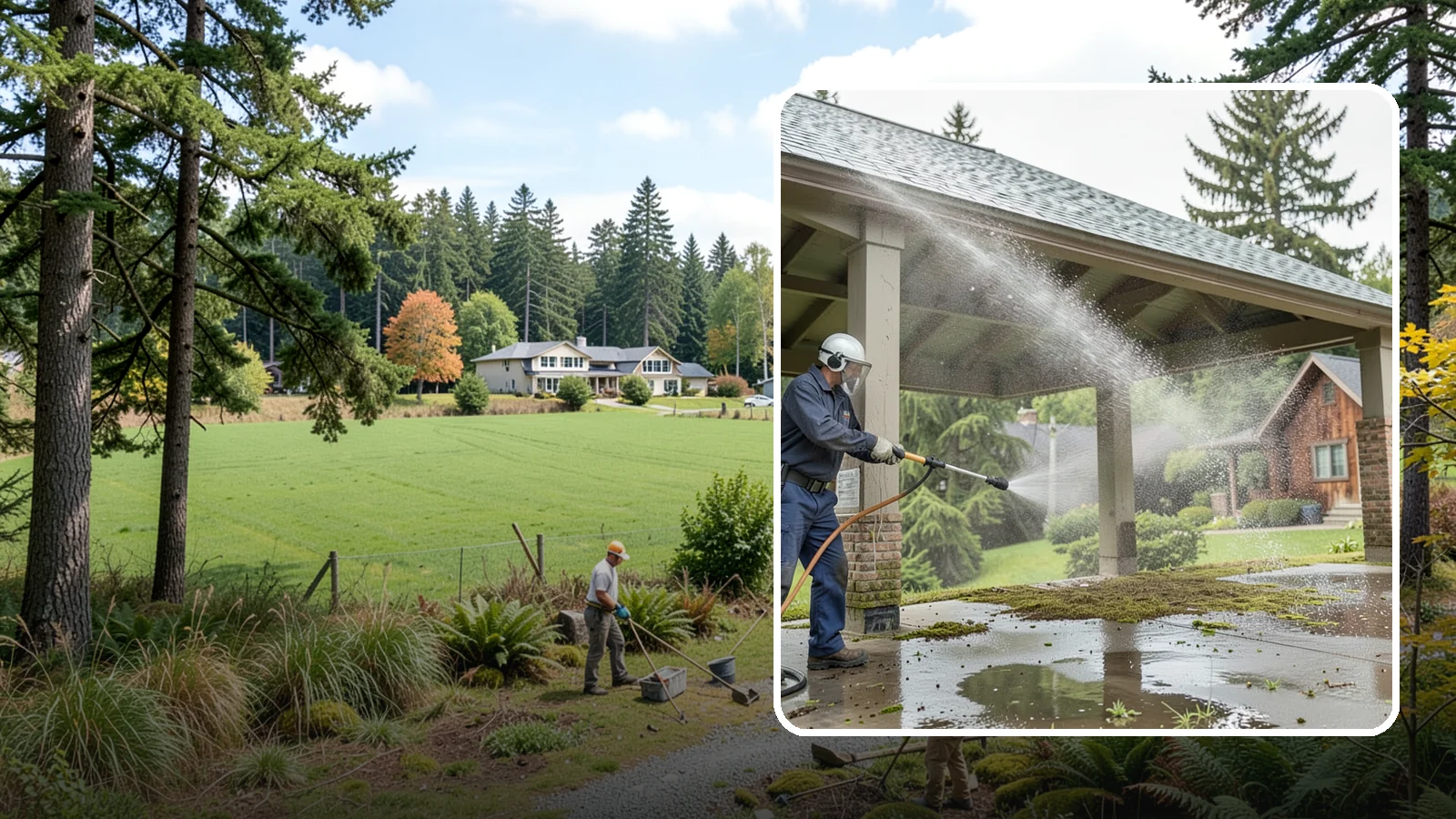 Pavilion Cleaning in Lyman, Skagit County, WA - Clean large pavilion structures and their roofs to remove the algae and debris common on wide, shaded Northwest builds.