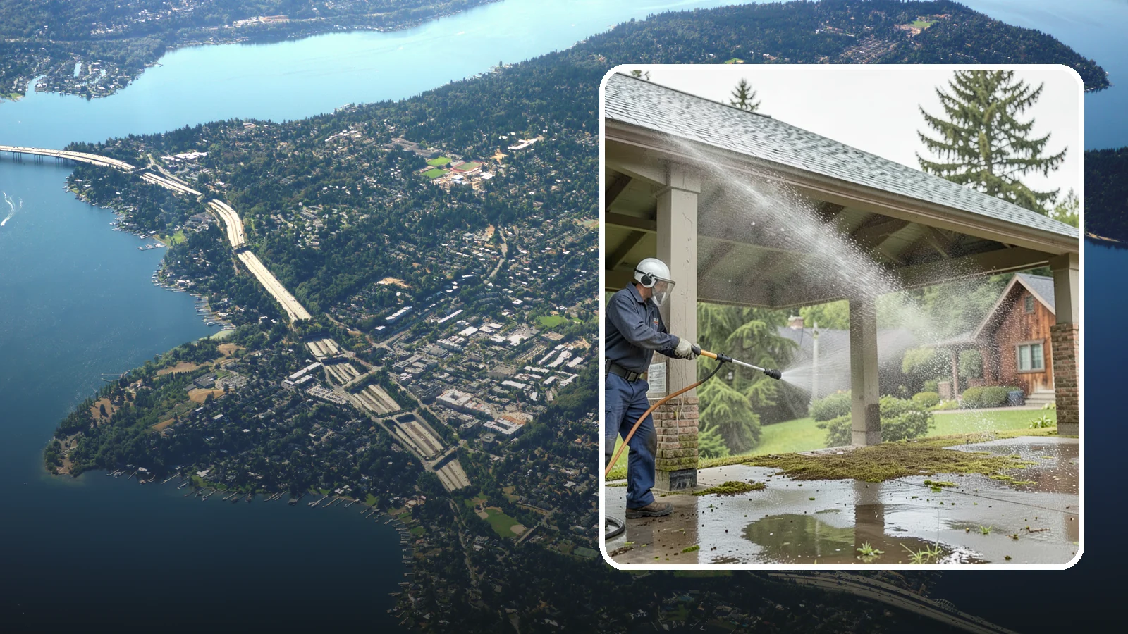 Pavilion Cleaning in Mercer Island, King County, WA - Clean large pavilion structures and their roofs to remove the algae and debris common on wide, shaded Northwest builds.