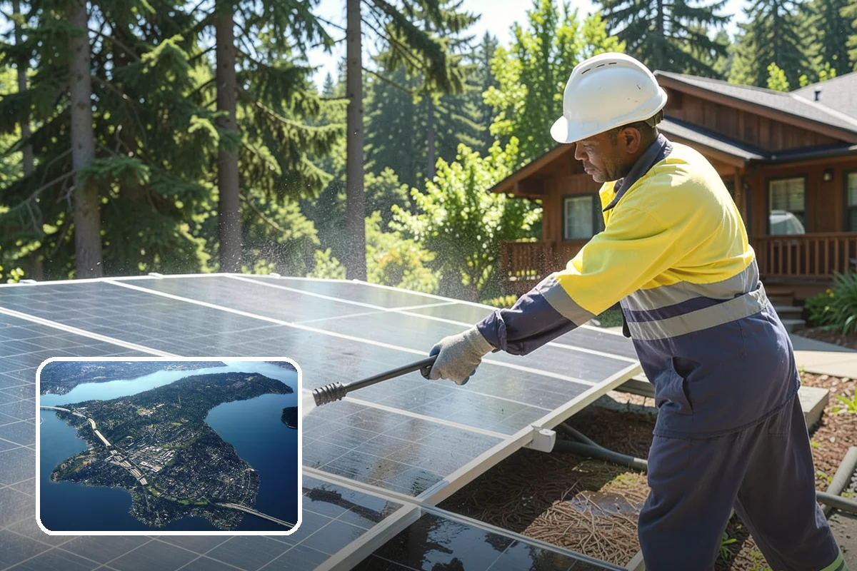 Pavilion Cleaning in Mercer Island, King County, WA - Clears algae streaking from broad pavilion roofs