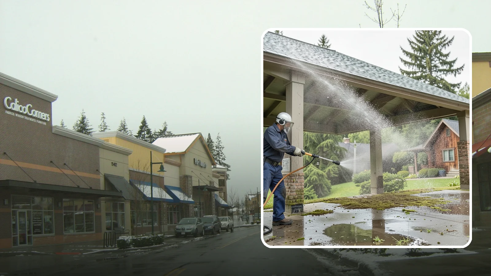 Pavilion Cleaning in Mill Creek, Snohomish County, WA - Clean large pavilion structures and their roofs to remove the algae and debris common on wide, shaded Northwest builds.