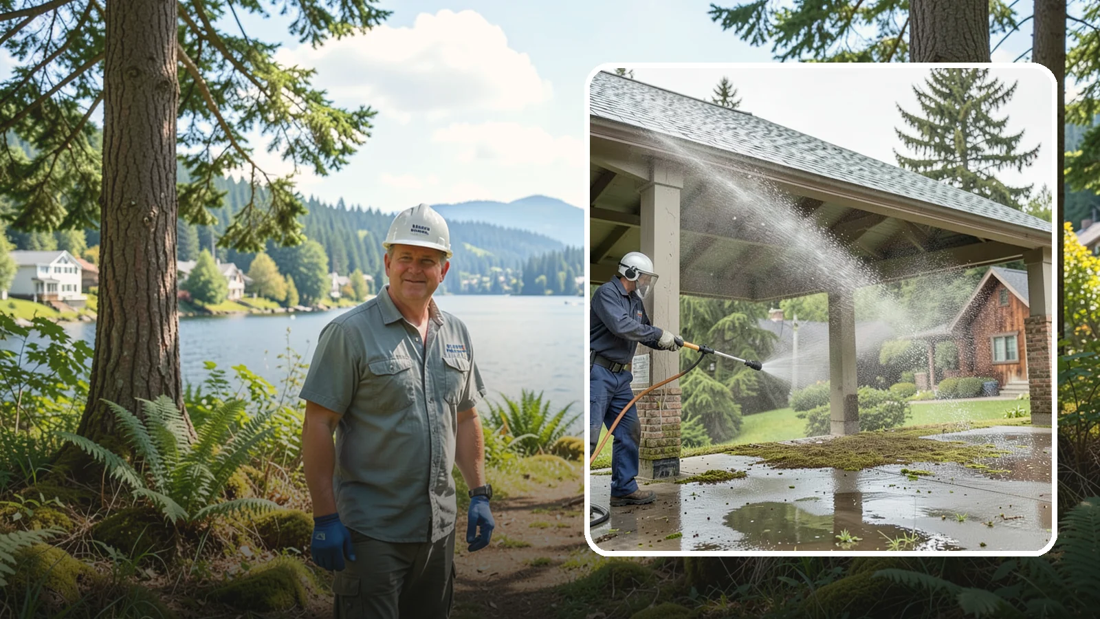 Pavilion Cleaning in Milton, King County, WA - Clean large pavilion structures and their roofs to remove the algae and debris common on wide, shaded Northwest builds.