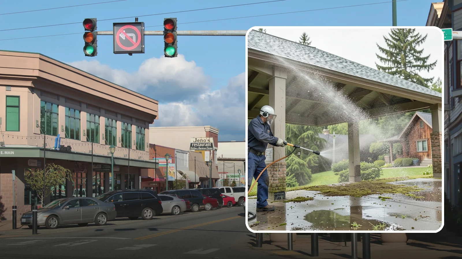 Pavilion Cleaning in Monroe, Snohomish County, WA - Clean large pavilion structures and their roofs to remove the algae and debris common on wide, shaded Northwest builds.