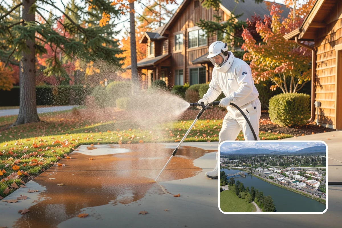 Pavilion Cleaning in Mount Vernon, Skagit County, WA - Clears algae streaking from broad pavilion roofs