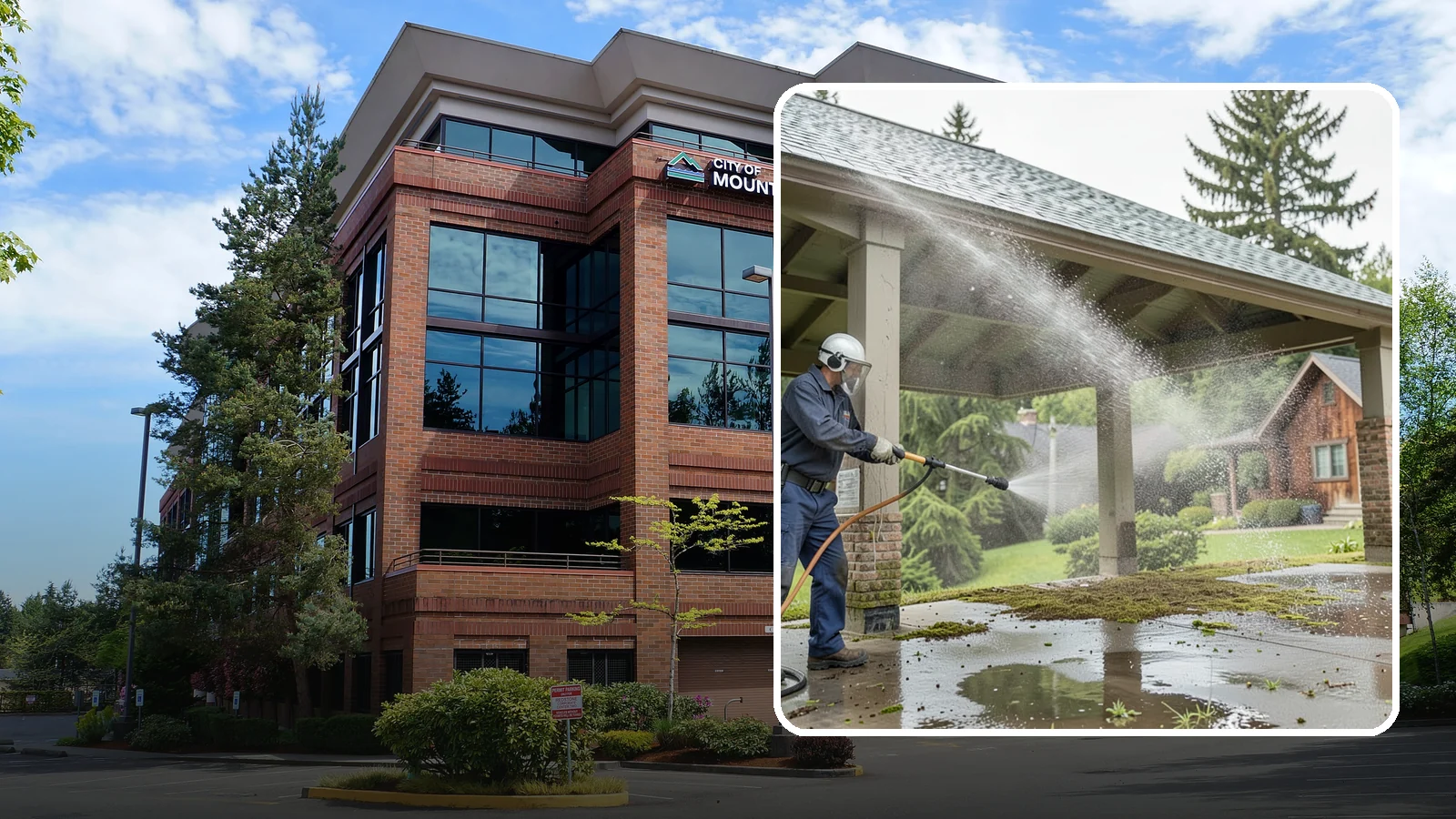 Pavilion Cleaning in Mountlake Terrace, Snohomish County, WA - Clean large pavilion structures and their roofs to remove the algae and debris common on wide, shaded Northwest builds.
