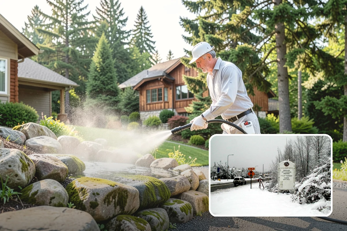 Pavilion Cleaning in Newcastle, King County, WA - Clears algae streaking from broad pavilion roofs