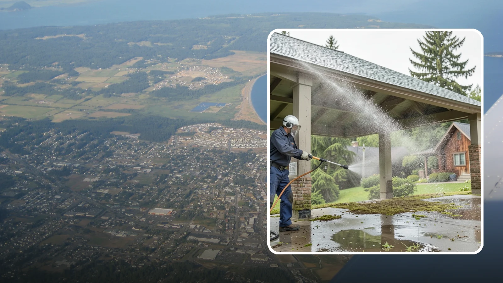 Pavilion Cleaning in Oak Harbor, Island County, WA - Clean large pavilion structures and their roofs to remove the algae and debris common on wide, shaded Northwest builds.
