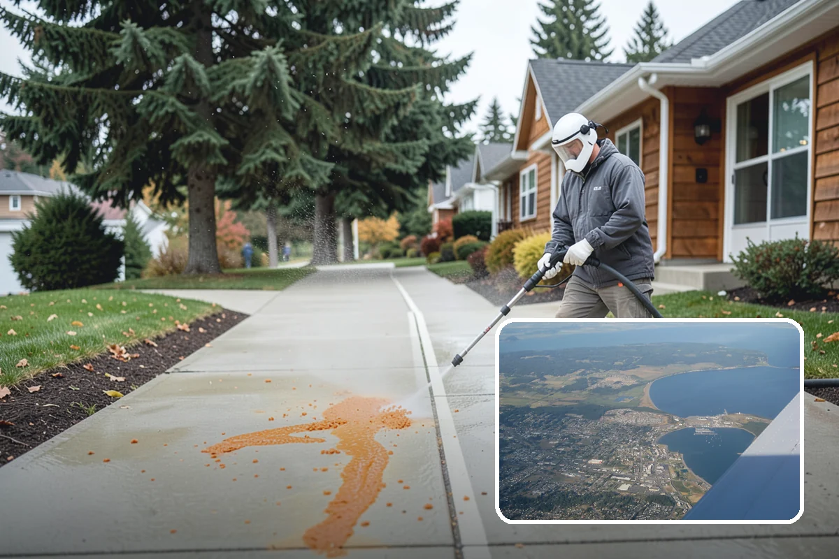 Pavilion Cleaning in Oak Harbor, Island County, WA - Clears algae streaking from broad pavilion roofs