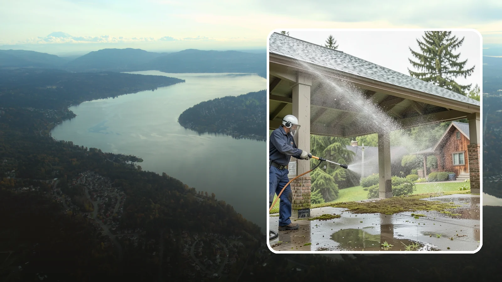 Pavilion Cleaning in Sammamish, King County, WA - Clean large pavilion structures and their roofs to remove the algae and debris common on wide, shaded Northwest builds.