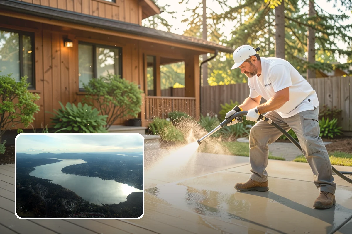 Pavilion Cleaning in Sammamish, King County, WA - Clears algae streaking from broad pavilion roofs