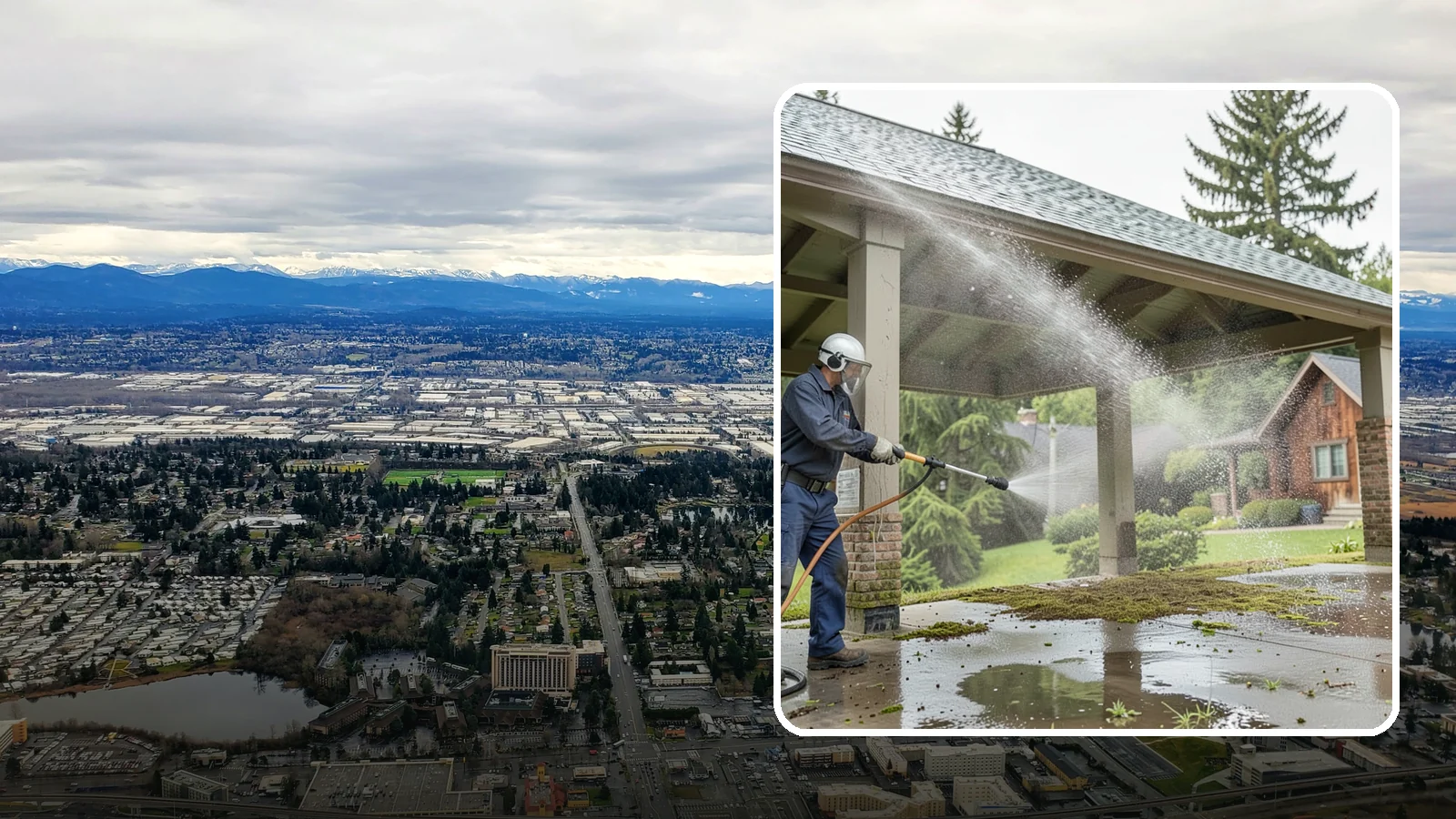 Pavilion Cleaning in SeaTac, King County, WA - Clean large pavilion structures and their roofs to remove the algae and debris common on wide, shaded Northwest builds.