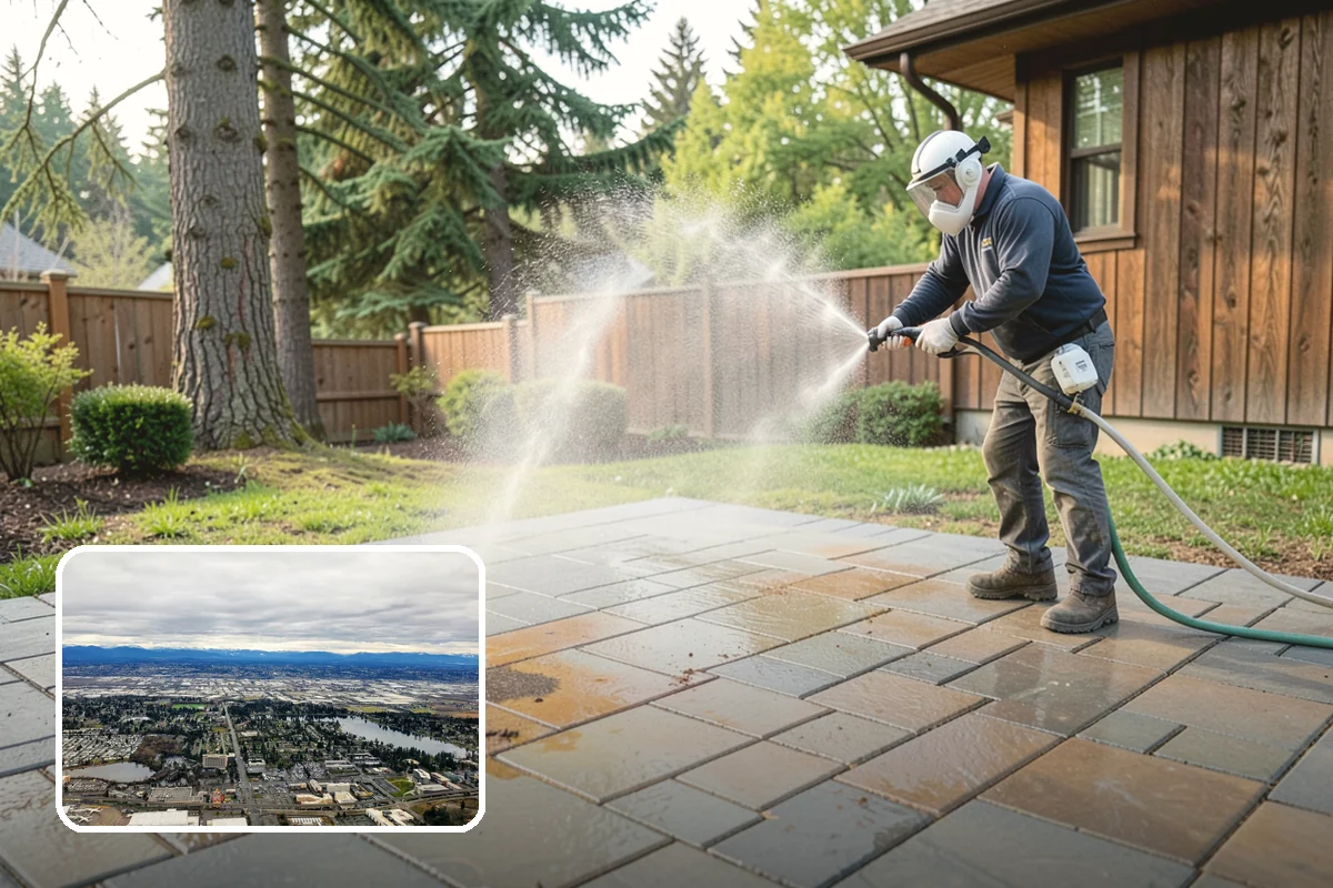 Pavilion Cleaning in SeaTac, King County, WA - Clears algae streaking from broad pavilion roofs