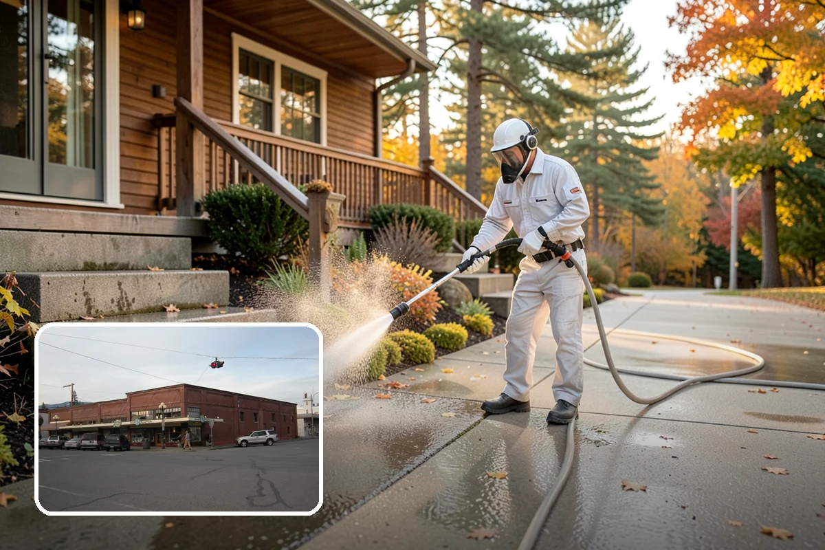 Pavilion Cleaning in Sedro-Woolley, Skagit County, WA - Clears algae streaking from broad pavilion roofs