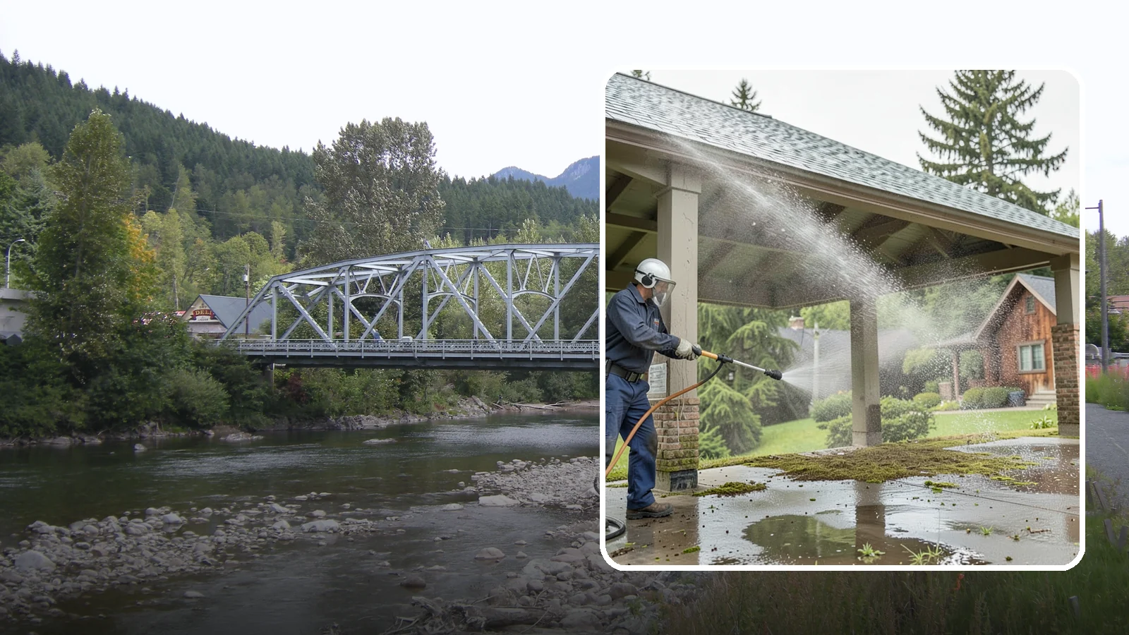 Pavilion Cleaning in Skykomish, King County, WA - Clean large pavilion structures and their roofs to remove the algae and debris common on wide, shaded Northwest builds.
