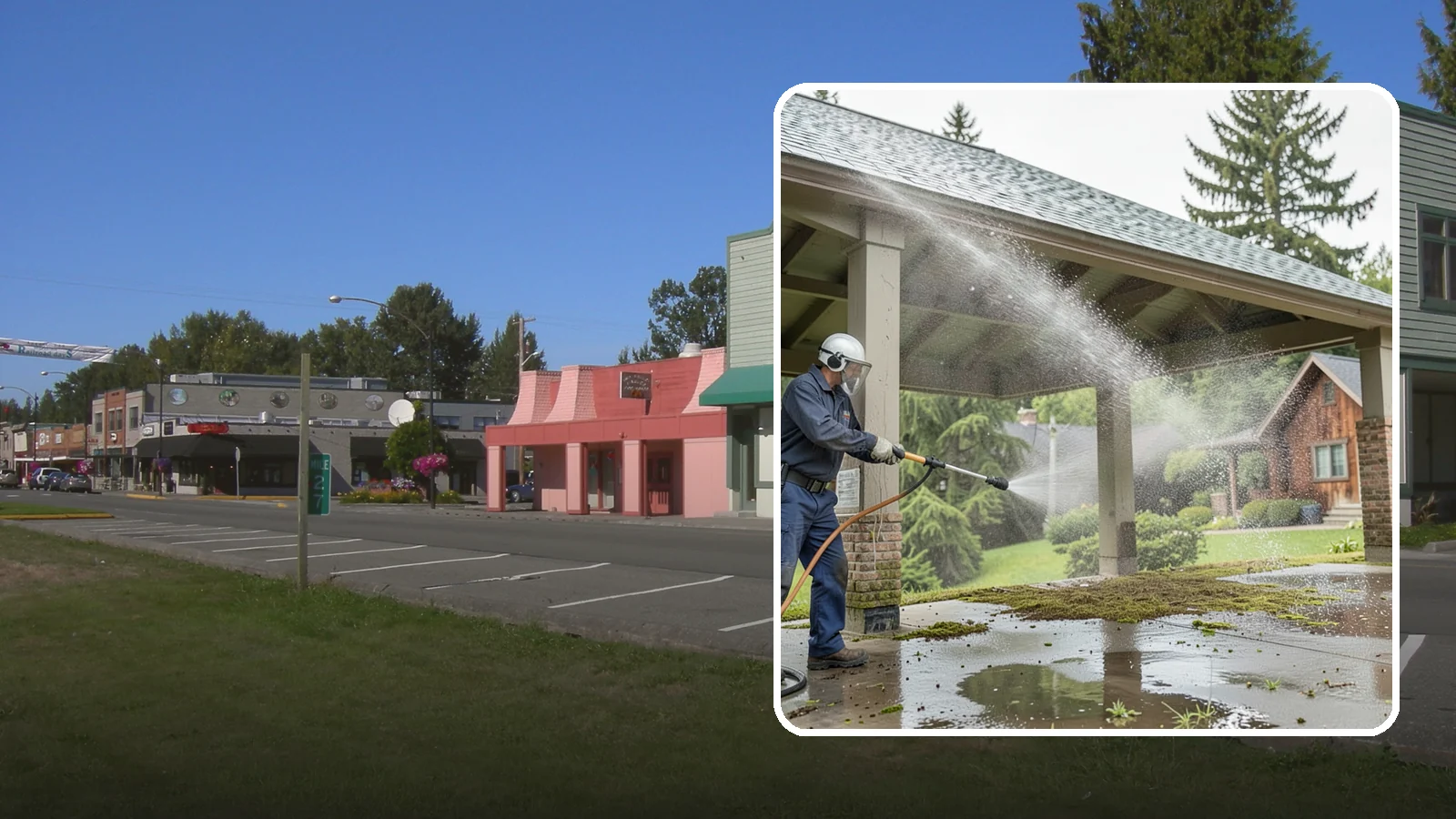 Pavilion Cleaning in Snoqualmie, King County, WA - Clean large pavilion structures and their roofs to remove the algae and debris common on wide, shaded Northwest builds.