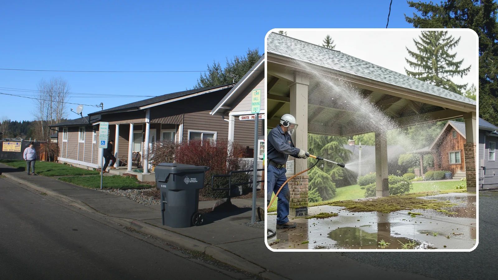 Pavilion Cleaning in South Prairie, Pierce County, WA - Clean large pavilion structures and their roofs to remove the algae and debris common on wide, shaded Northwest builds.