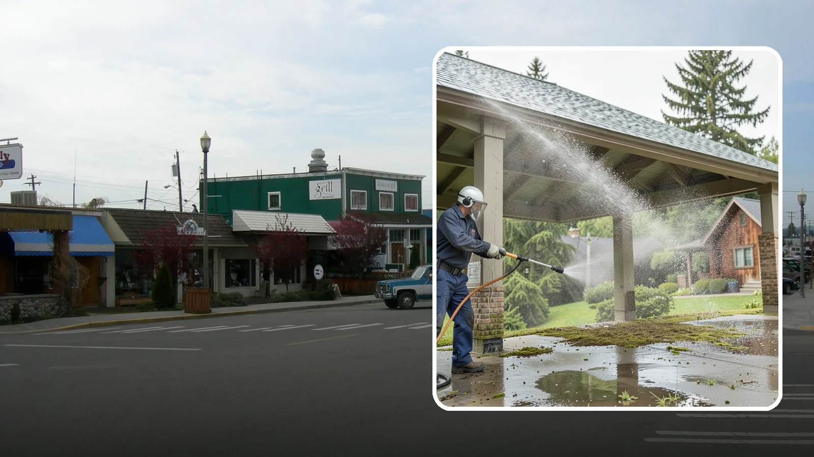 Pavilion Cleaning in Stanwood, Snohomish County, WA - Clean large pavilion structures and their roofs to remove the algae and debris common on wide, shaded Northwest builds.