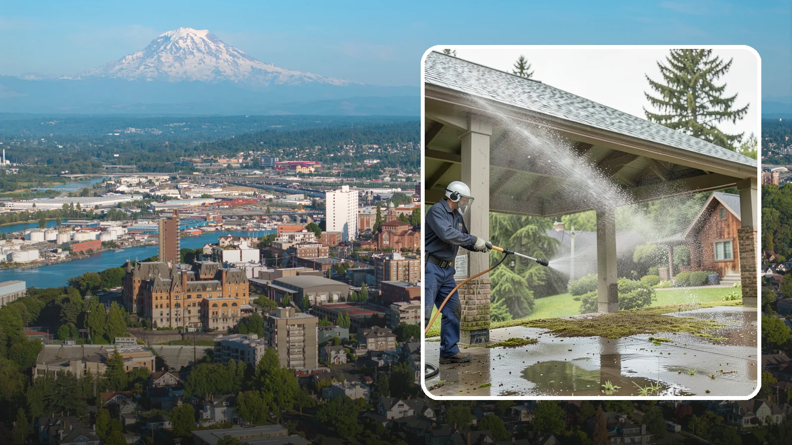 Pavilion Cleaning in Tacoma, Pierce County, WA - Clean large pavilion structures and their roofs to remove the algae and debris common on wide, shaded Northwest builds.