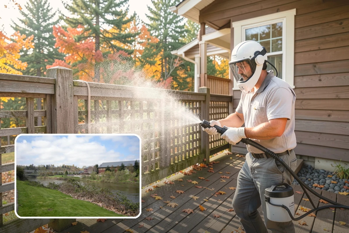 Pavilion Cleaning in Tukwila, King County, WA - Clears algae streaking from broad pavilion roofs