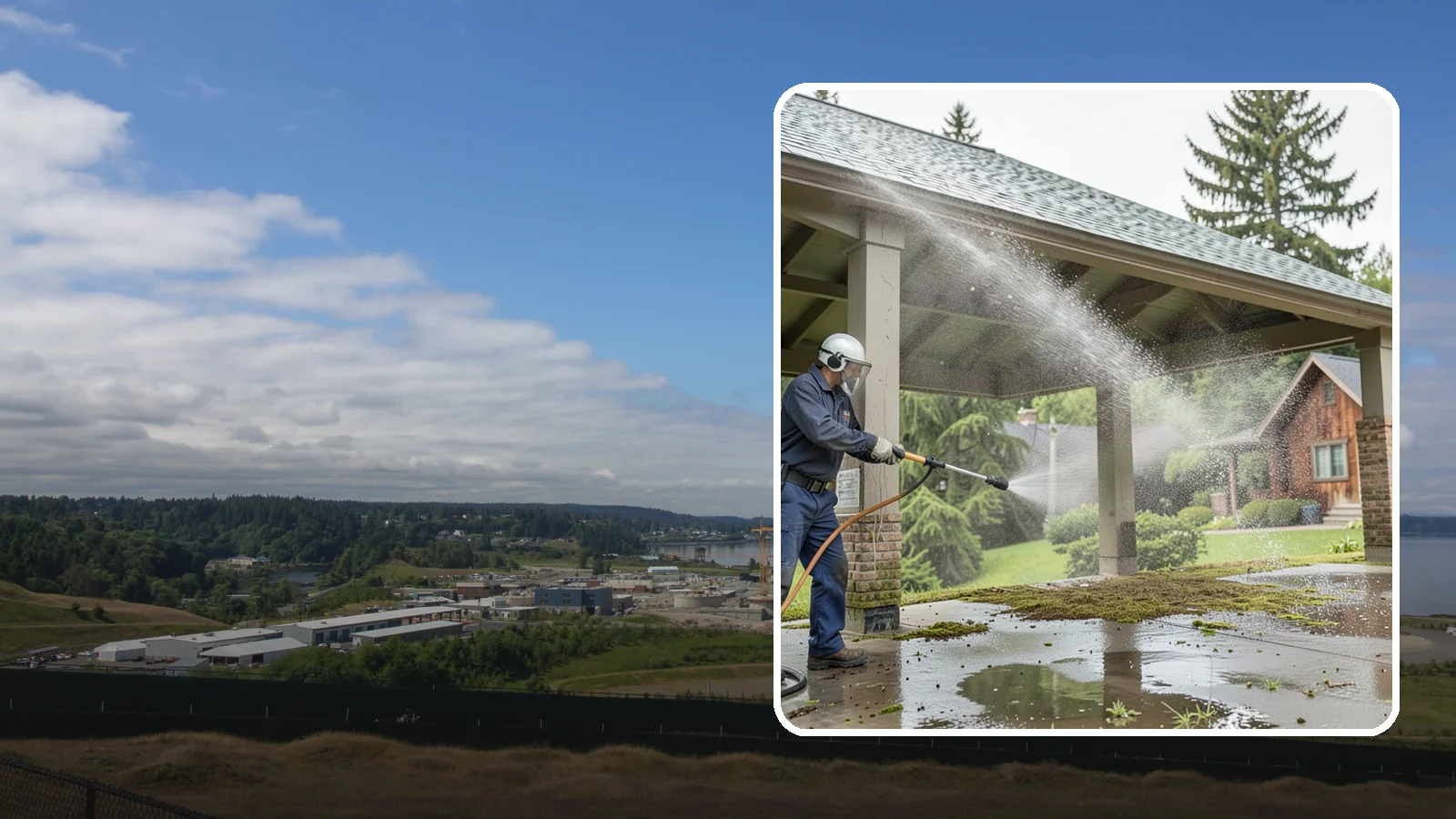 Pavilion Cleaning in University Place, Pierce County, WA - Clean large pavilion structures and their roofs to remove the algae and debris common on wide, shaded Northwest builds.