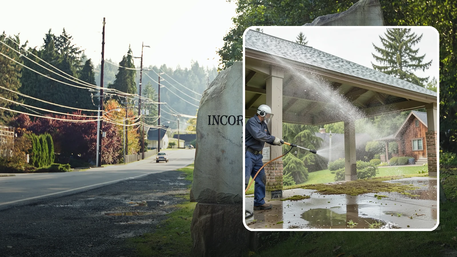 Pavilion Cleaning in Wilkeson, Pierce County, WA - Clean large pavilion structures and their roofs to remove the algae and debris common on wide, shaded Northwest builds.