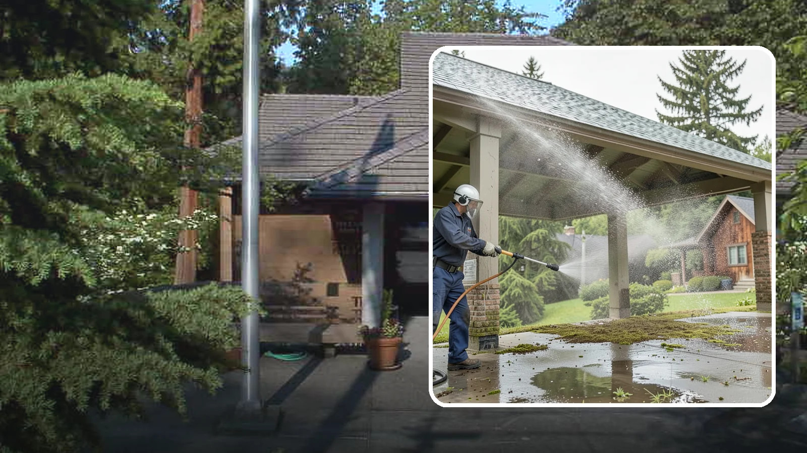 Pavilion Cleaning in Yarrow Point, King County, WA - Clean large pavilion structures and their roofs to remove the algae and debris common on wide, shaded Northwest builds.