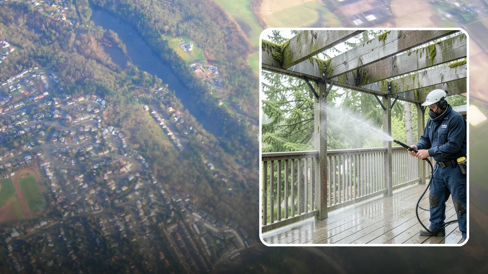 Pergola Cleaning in Algona, King County, WA - Clean wood, vinyl, and metal pergolas to clear the moss, mildew, and needle debris that gather on the overhead beams.