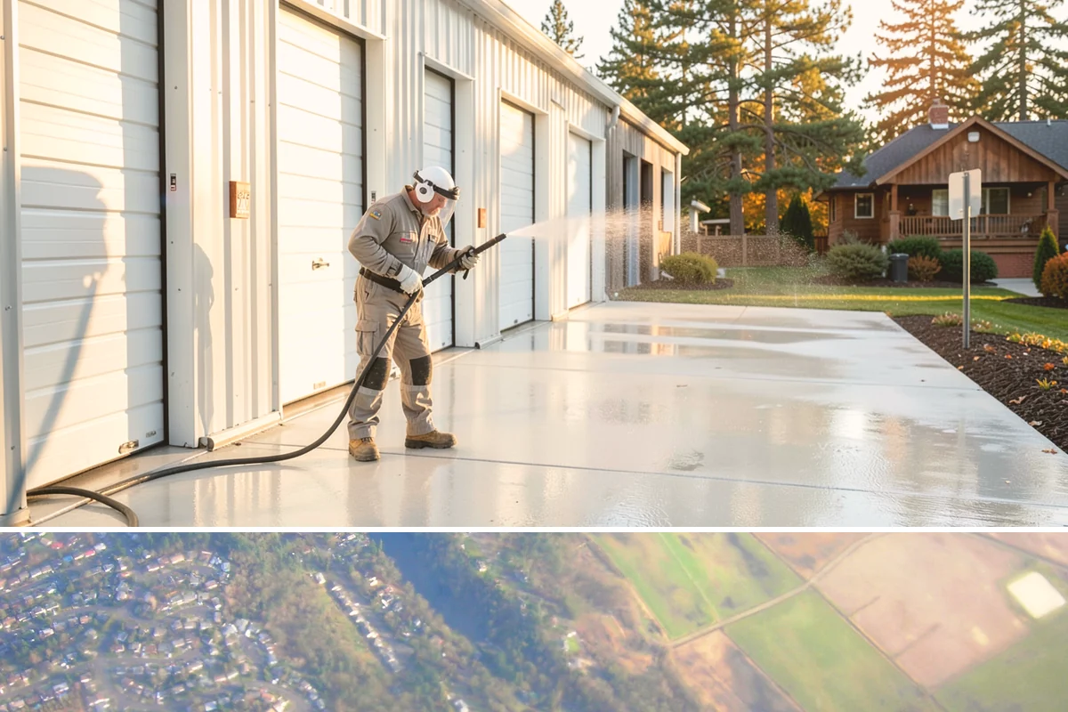 Pergola Cleaning in Algona, King County, WA - Late spring cleans off the winter's mildew and needle buildup so the pergola is ready for the outdoor season.