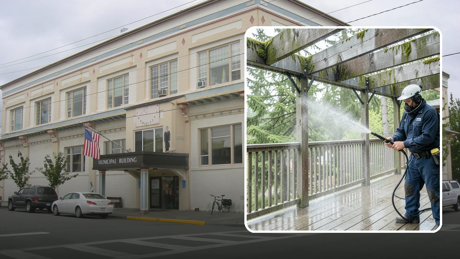 Pergola Cleaning in Anacortes, Skagit County, WA - Clean wood, vinyl, and metal pergolas to clear the moss, mildew, and needle debris that gather on the overhead beams.