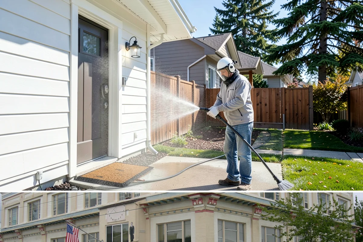 Pergola Cleaning in Anacortes, Skagit County, WA - Late spring cleans off the winter's mildew and needle buildup so the pergola is ready for the outdoor season.