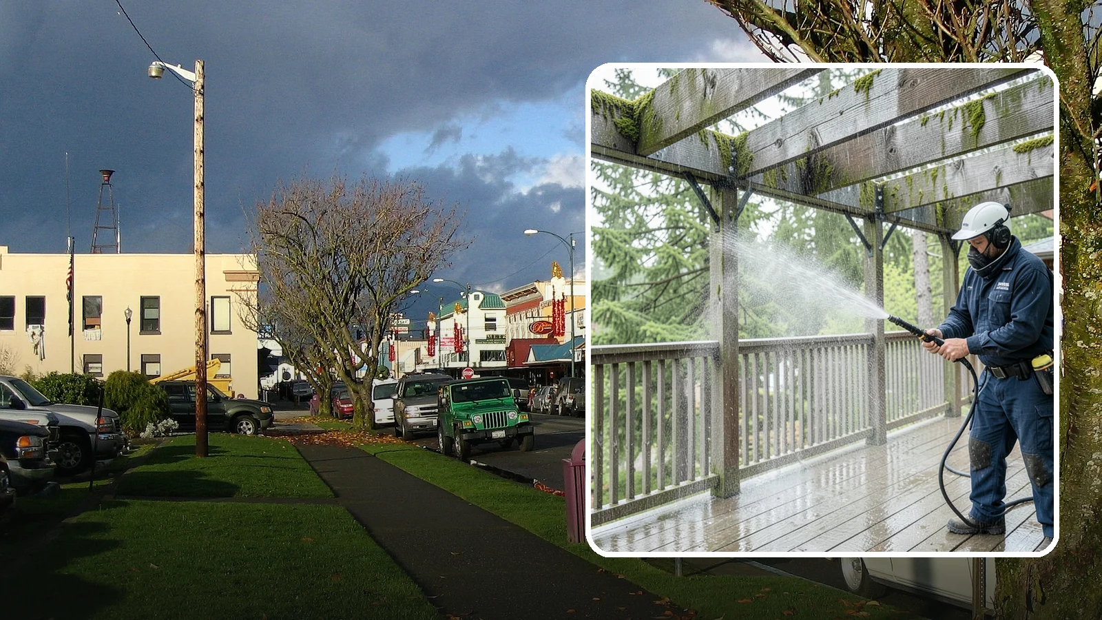 Pergola Cleaning in Arlington, Snohomish County, WA - Clean wood, vinyl, and metal pergolas to clear the moss, mildew, and needle debris that gather on the overhead beams.