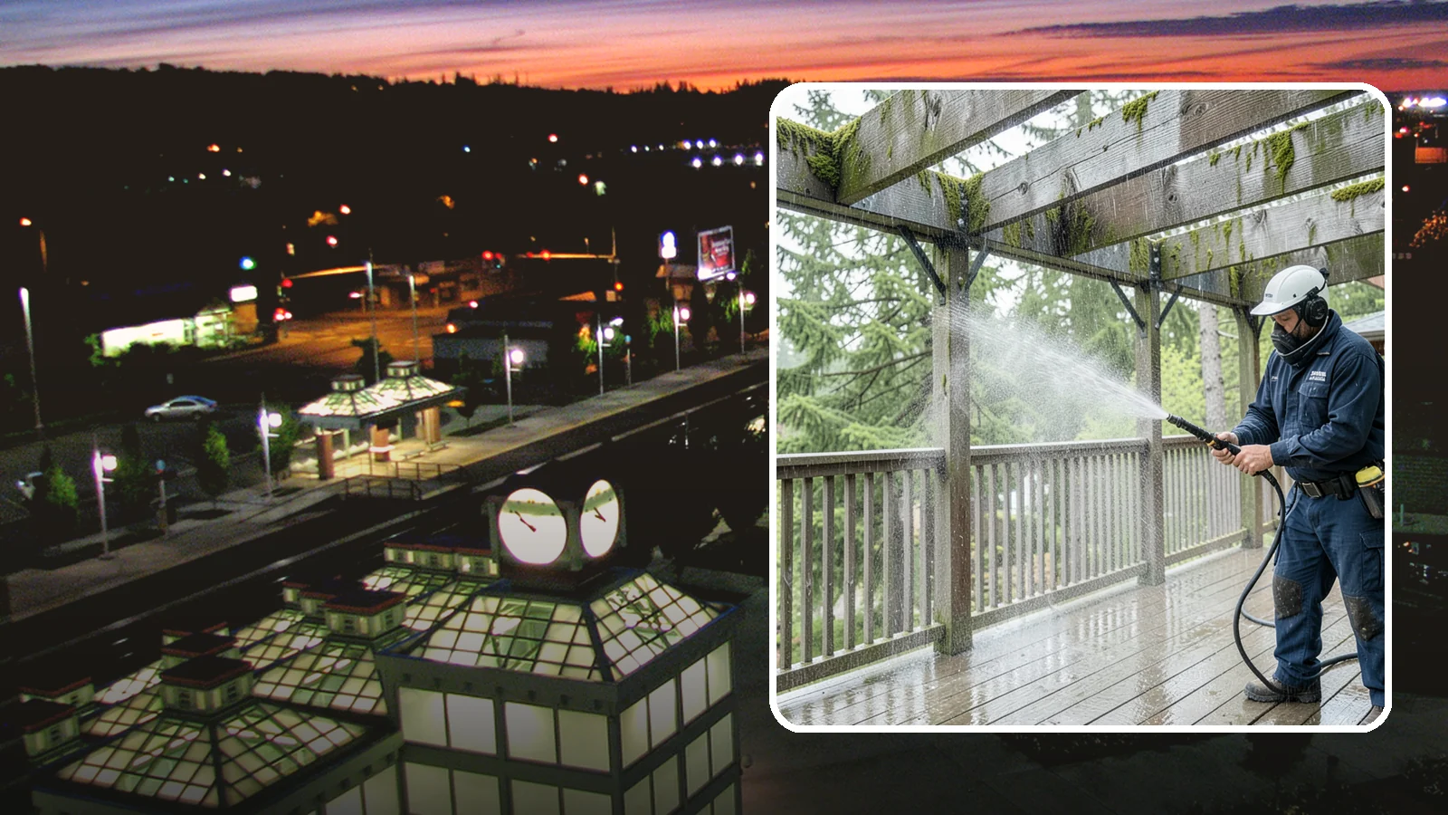 Pergola Cleaning in Auburn, King County, WA - Clean wood, vinyl, and metal pergolas to clear the moss, mildew, and needle debris that gather on the overhead beams.