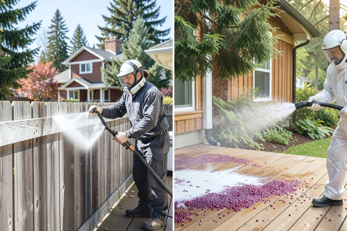Pergola Cleaning in Beaux Arts Village, King County, WA - Clear loose debris from the top slats and joints