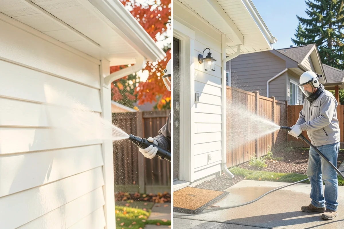 Pergola Cleaning in Bellevue, King County, WA - Clear loose debris from the top slats and joints