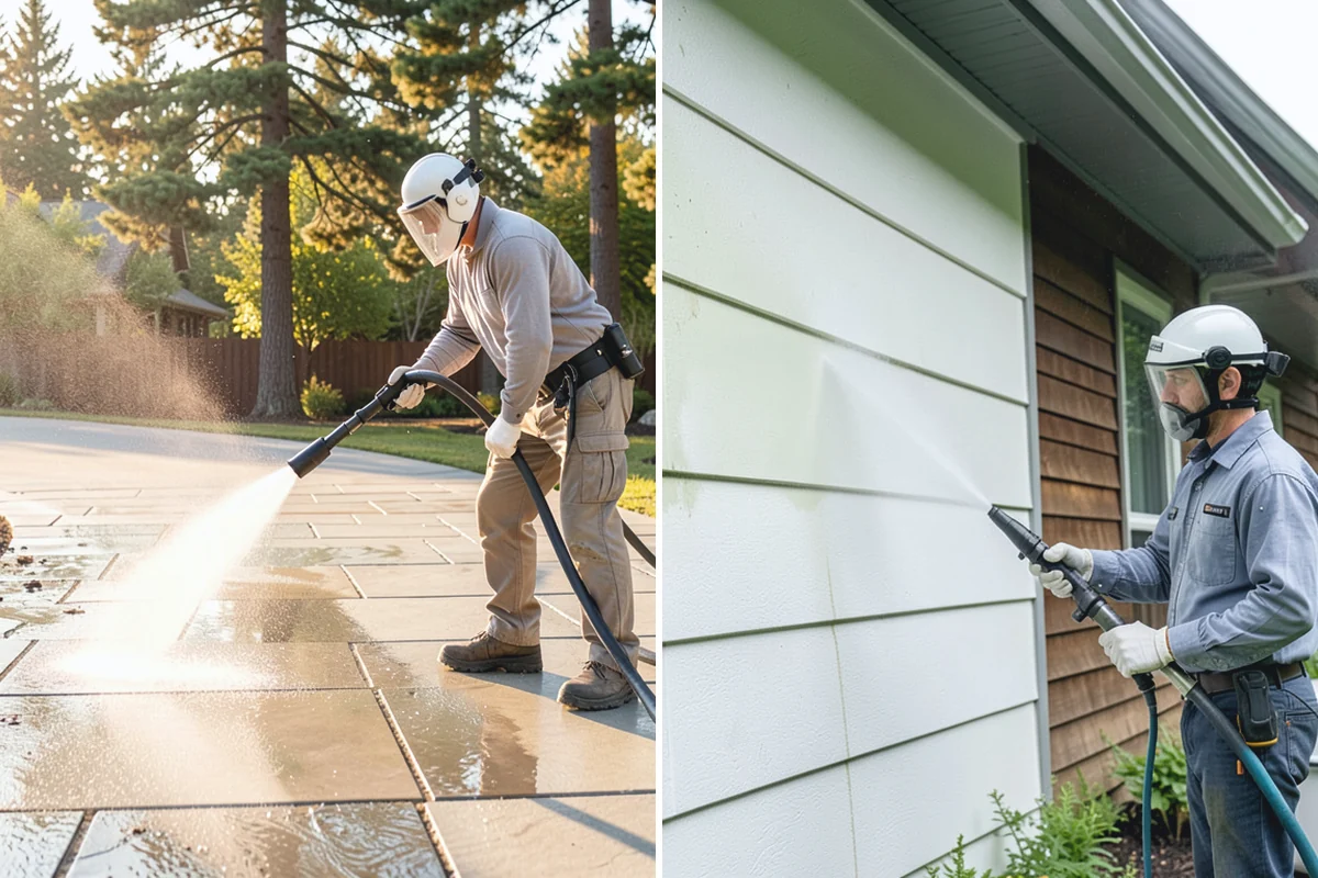 Pergola Cleaning in Bonney Lake, Pierce County, WA - Clear loose debris from the top slats and joints