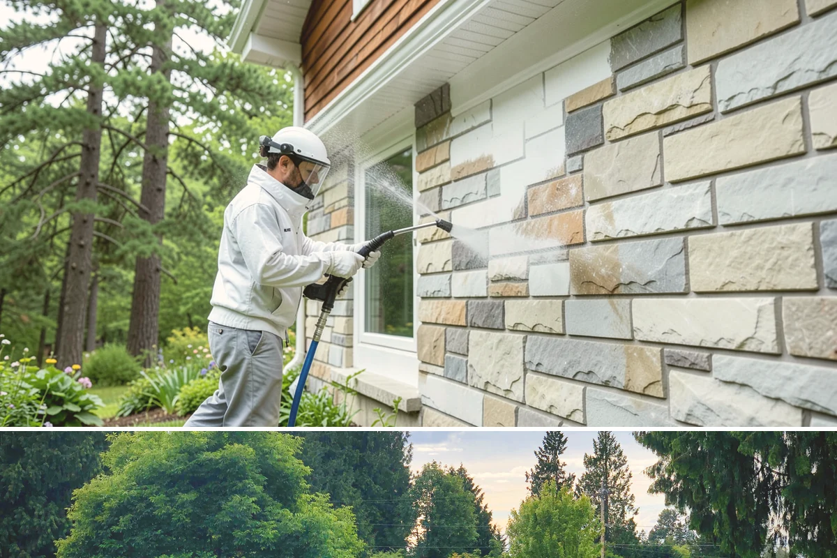 Pergola Cleaning in Bonney Lake, Pierce County, WA - Late spring cleans off the winter's mildew and needle buildup so the pergola is ready for the outdoor season.