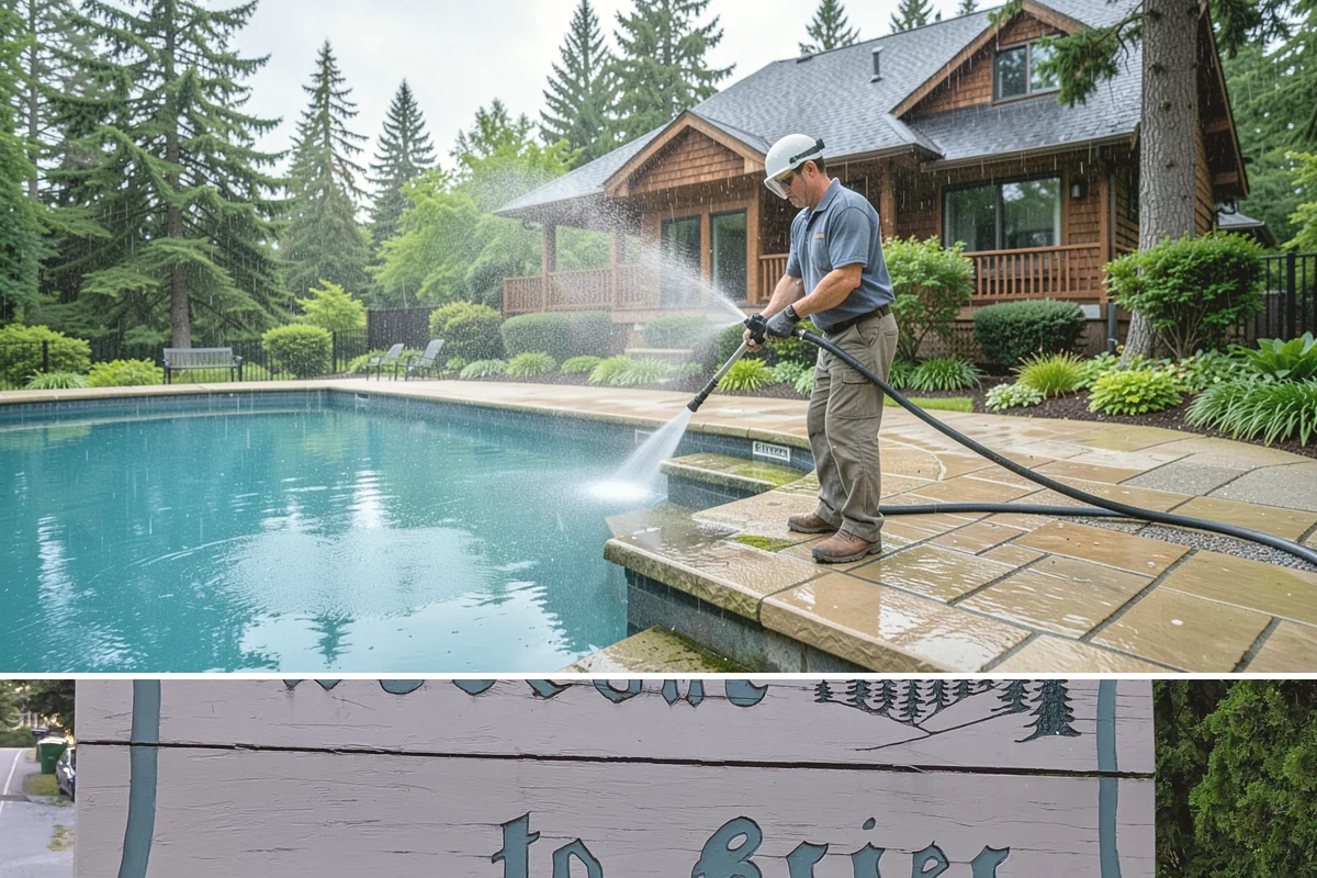 Pergola Cleaning in Brier, Snohomish County, WA - Late spring cleans off the winter's mildew and needle buildup so the pergola is ready for the outdoor season.