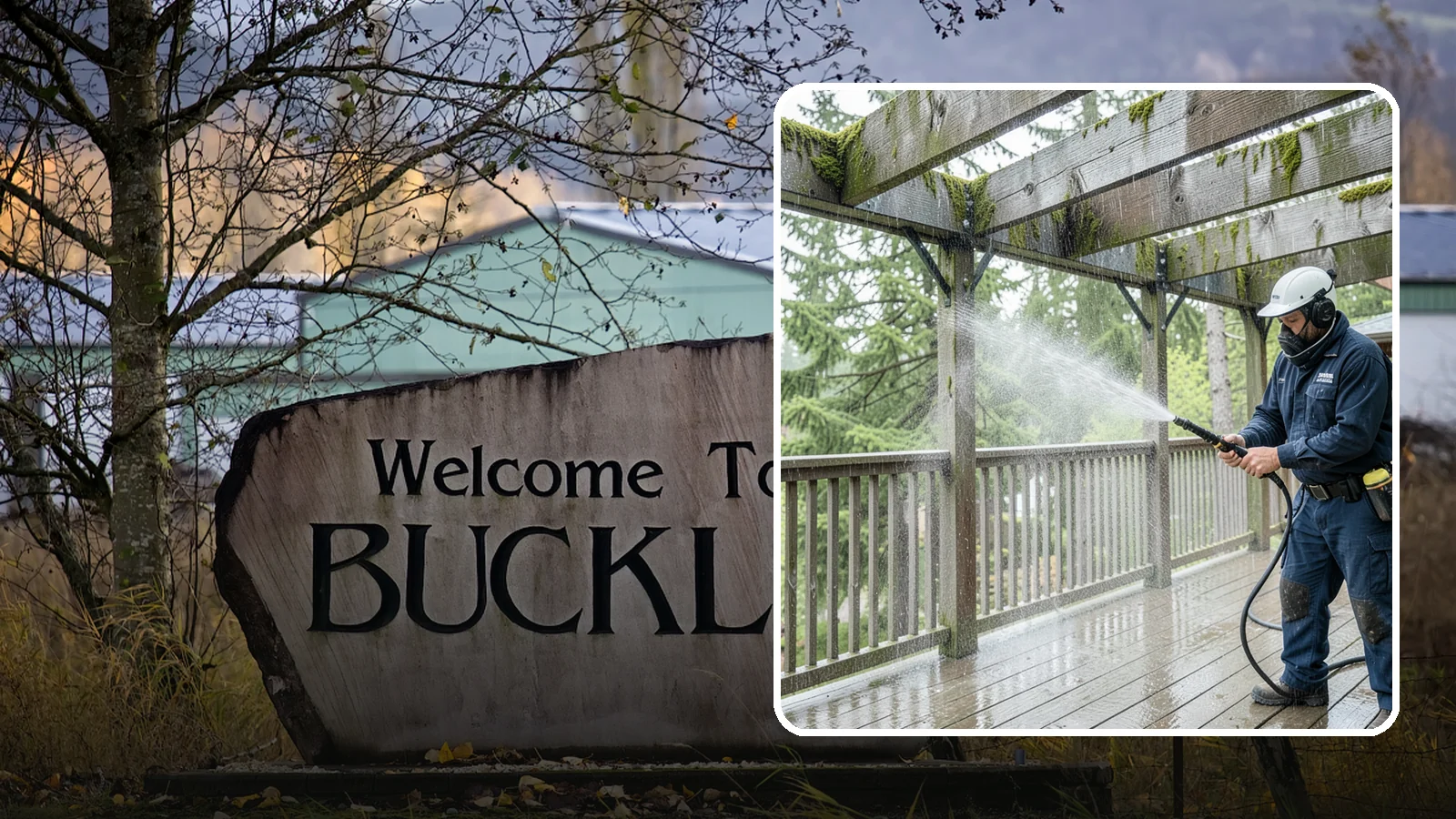Pergola Cleaning in Buckley, Pierce County, WA - Clean wood, vinyl, and metal pergolas to clear the moss, mildew, and needle debris that gather on the overhead beams.