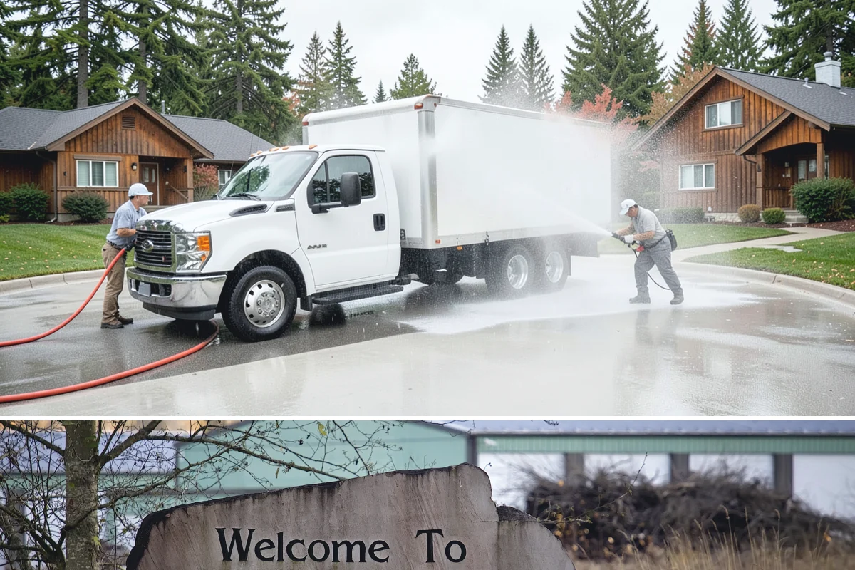 Pergola Cleaning in Buckley, Pierce County, WA - Late spring cleans off the winter's mildew and needle buildup so the pergola is ready for the outdoor season.