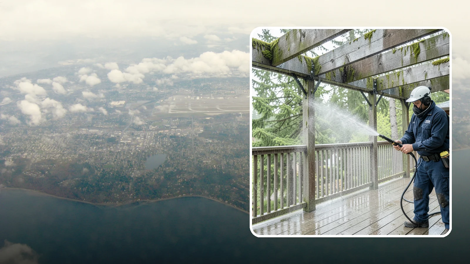 Pergola Cleaning in Burien, King County, WA - Clean wood, vinyl, and metal pergolas to clear the moss, mildew, and needle debris that gather on the overhead beams.