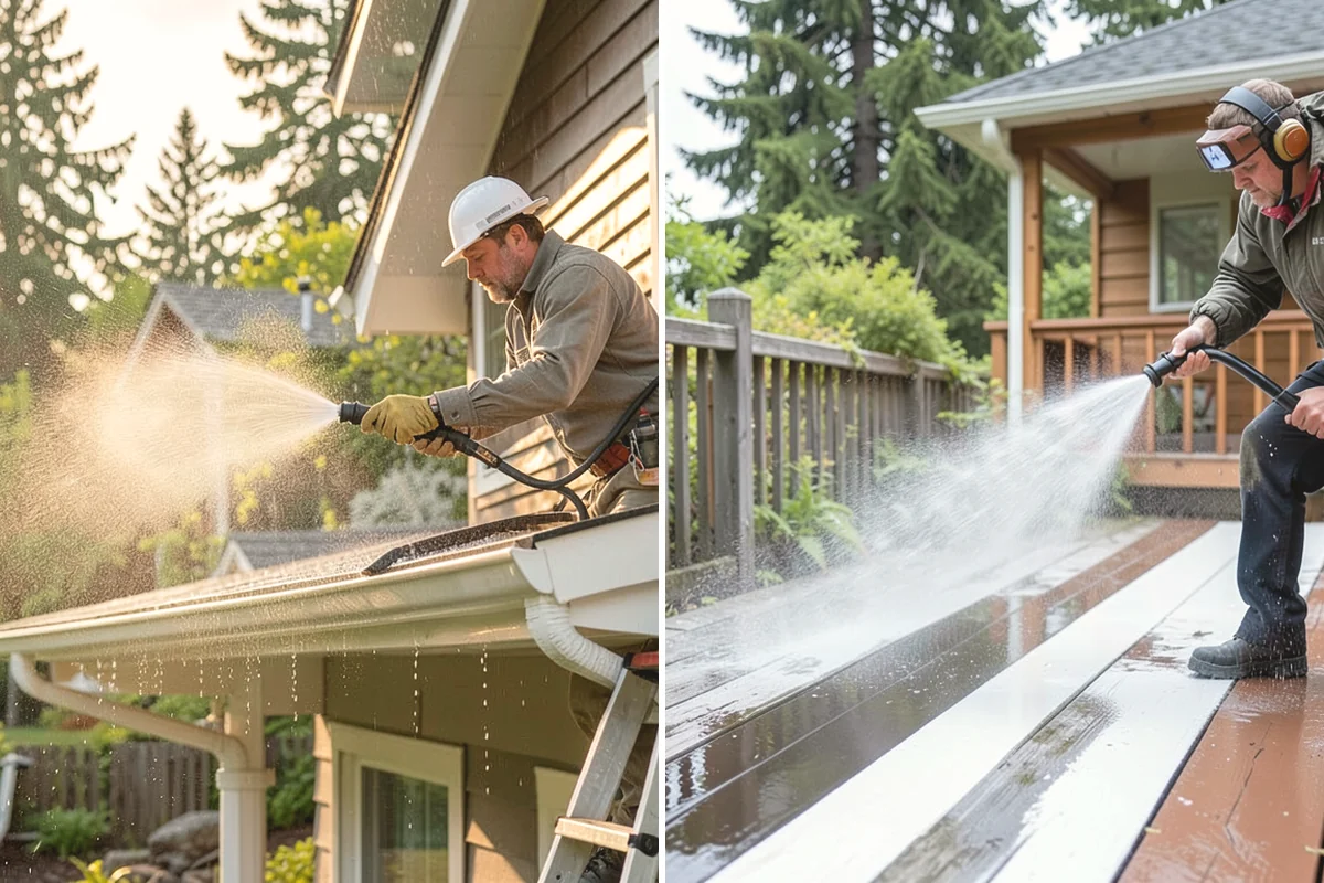 Pergola Cleaning in Burien, King County, WA - Clear loose debris from the top slats and joints