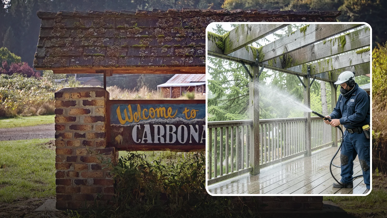 Pergola Cleaning in Carbonado, Pierce County, WA - Clean wood, vinyl, and metal pergolas to clear the moss, mildew, and needle debris that gather on the overhead beams.