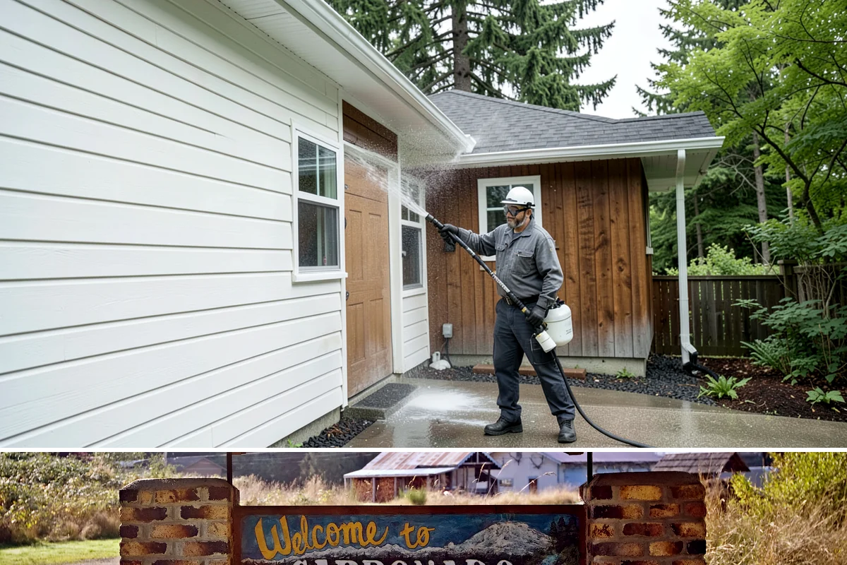 Pergola Cleaning in Carbonado, Pierce County, WA - Late spring cleans off the winter's mildew and needle buildup so the pergola is ready for the outdoor season.