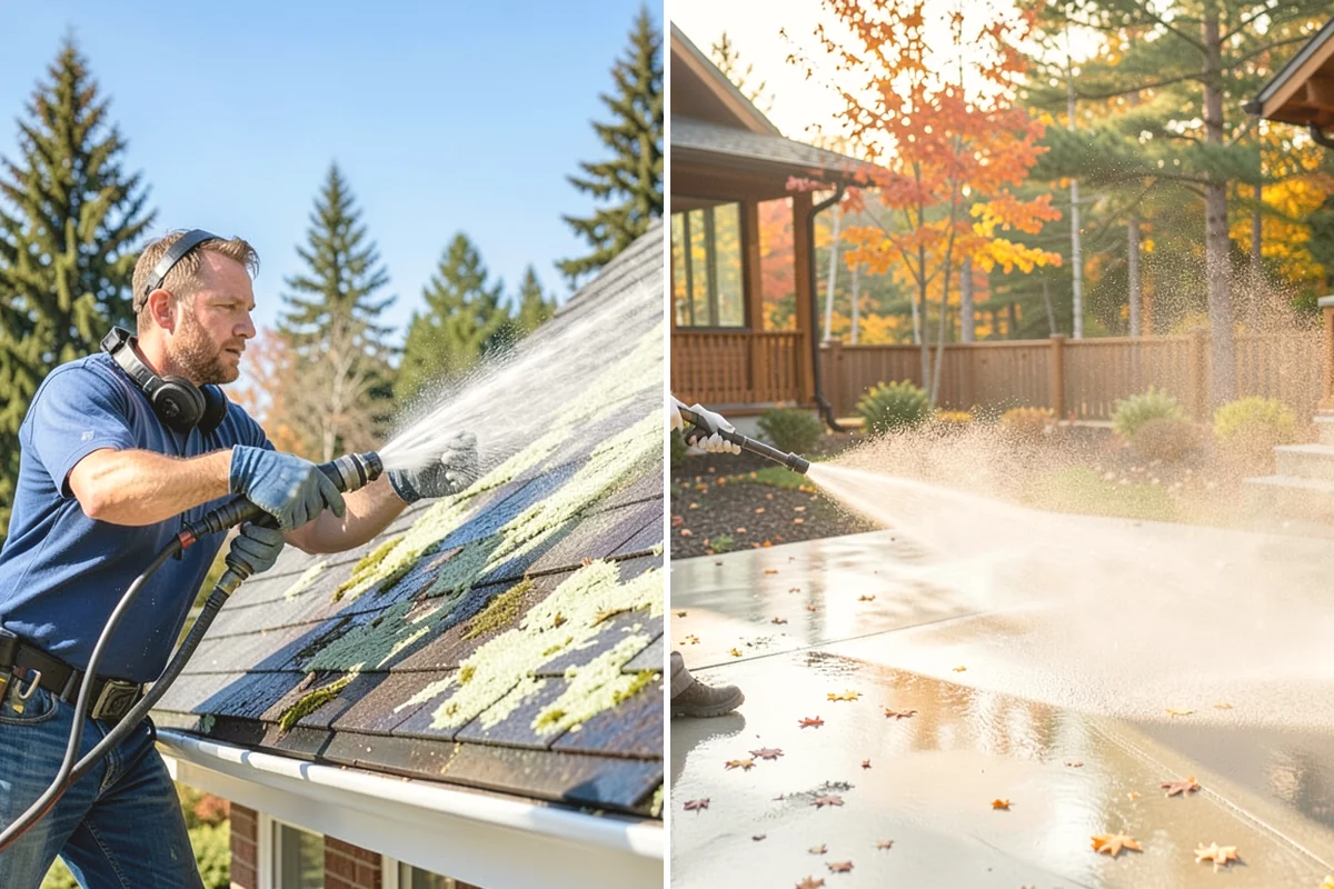 Pergola Cleaning in Carnation, King County, WA - Clear loose debris from the top slats and joints