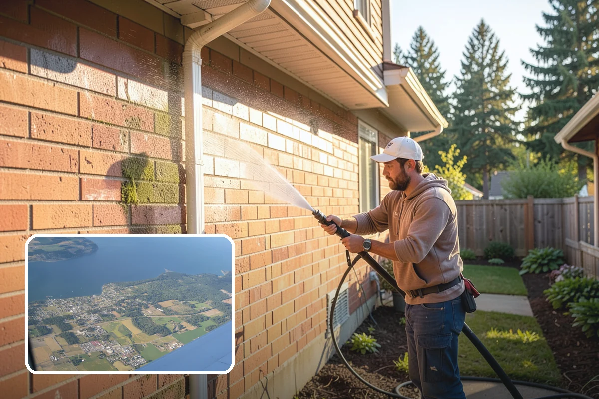 Pergola Cleaning in Coupeville, Island County, WA - Clears mildew and moss from shaded overhead beams